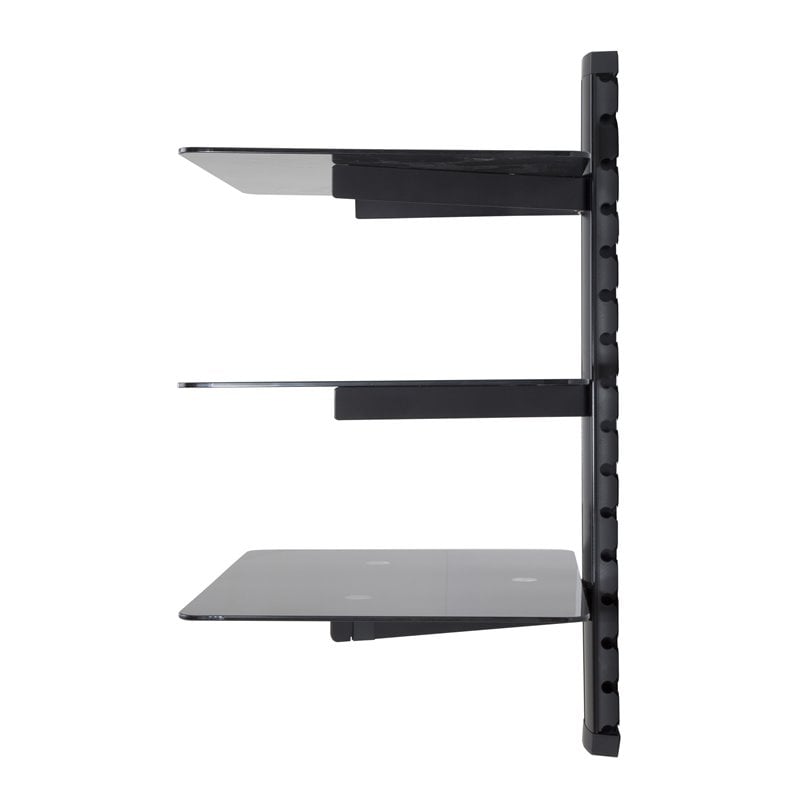 AVF Steel Wall Mounted AV Component Shelving System with 3 Shelves in Black