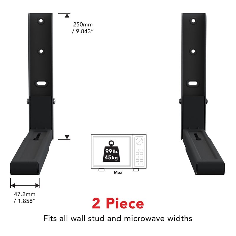 AVF Steel Universal Wall-Mounted Microwave Brackets in Black (Set of 2)