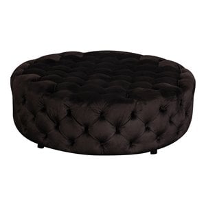 American Home Classic Jasper 17&quot Round Traditional Velvet Ottoman in Chocolate