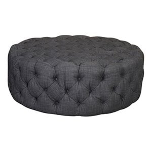 American Home Classic Jasper 16&quot Small Round Traditional Fabric Ottoman in Gray