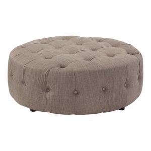 American Home Classic Jasper 17&quot Round Traditional Fabric Ottoman in Brown