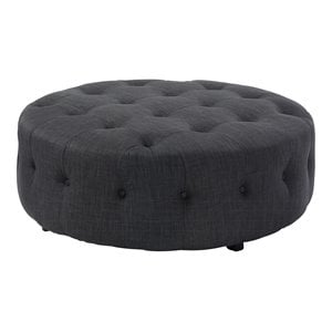 American Home Classic Jasper 17&quot Round Traditional Fabric Ottoman in Gray