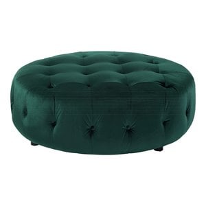 American Home Classic Jasper 17&quot Round Traditional Velvet Ottoman in Green