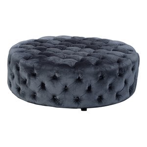 American Home Classic Jasper 16&quot Small Round Velvet Ottoman in Silver