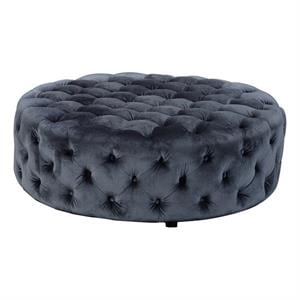 American Home Classic Jasper 17&quot Round Traditional Velvet Ottoman in Silver