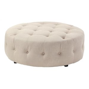 American Home Classic Jasper 17&quot Round Traditional Fabric Ottoman in Beige