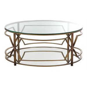 American Home Classic Edward Round Metal-Glass Coffee Table in Brushed Brass