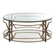 American Home Classic Edward Round Metal-Glass Coffee Table in Brushed Brass