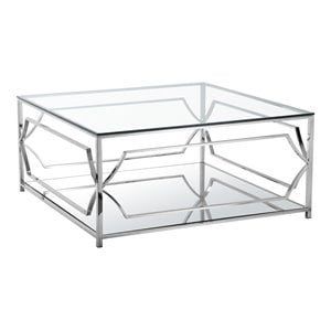 American Home Classic Edward Square Metal-Glass Coffee Table in Polish Silver