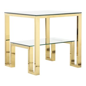 American Home Classic Laurence Metal and Glass Side Table in High Polish Gold