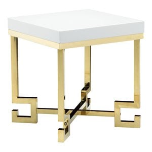 American Home Classic Sophia Steel Side Table in White Lacquer and Gold