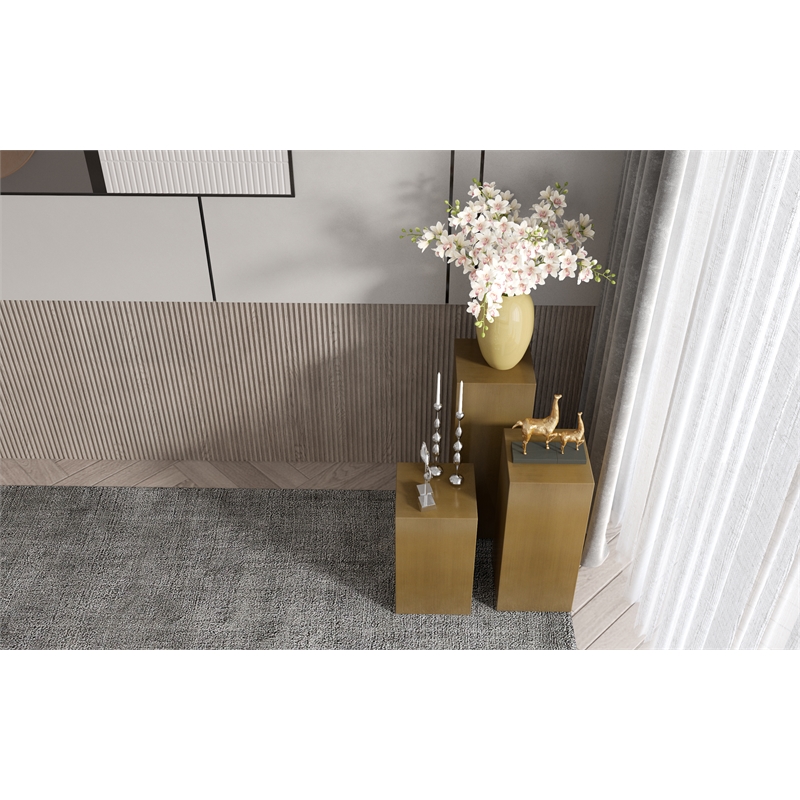American Home Classic Miami Modern Metal Pedestals in Brushed Brass (Set of 3)