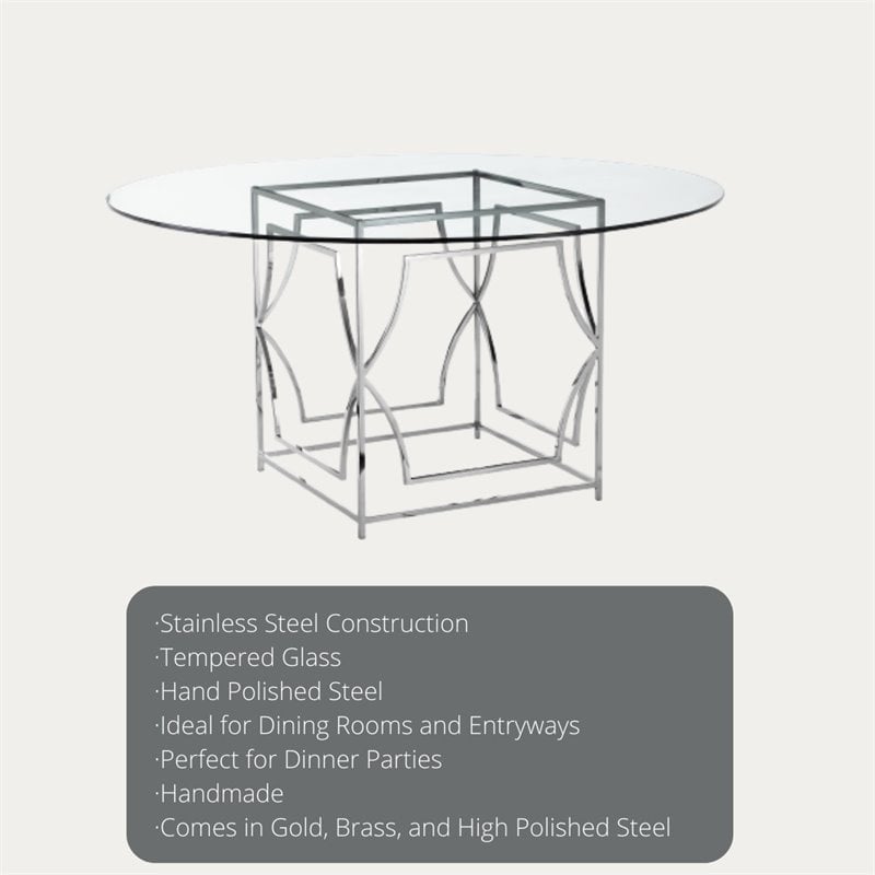 American Home Classic Edward Round Metal Dining Table in High Polish Silver