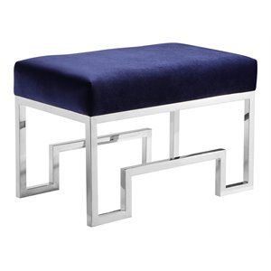 American Home Classic Laurence 18&quot Stainless Steel/Velvet Stool in Silver/Navy