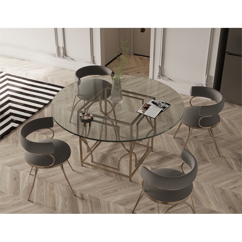 American Home Classic Edward Round Modern Metal Dining Table in Brushed Brass