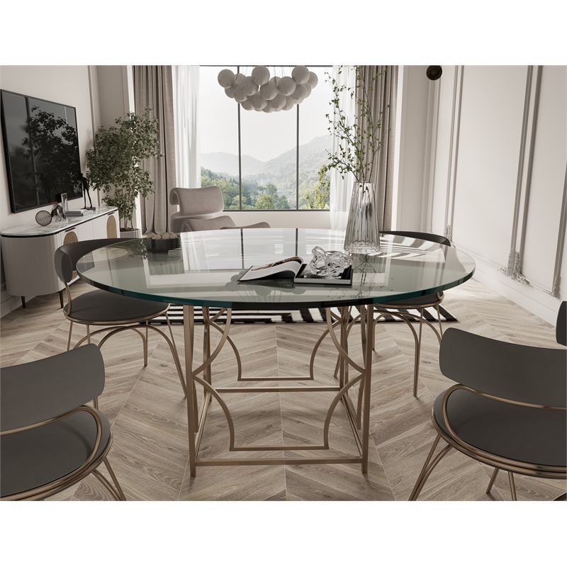 American Home Classic Edward Round Modern Metal Dining Table in Brushed Brass