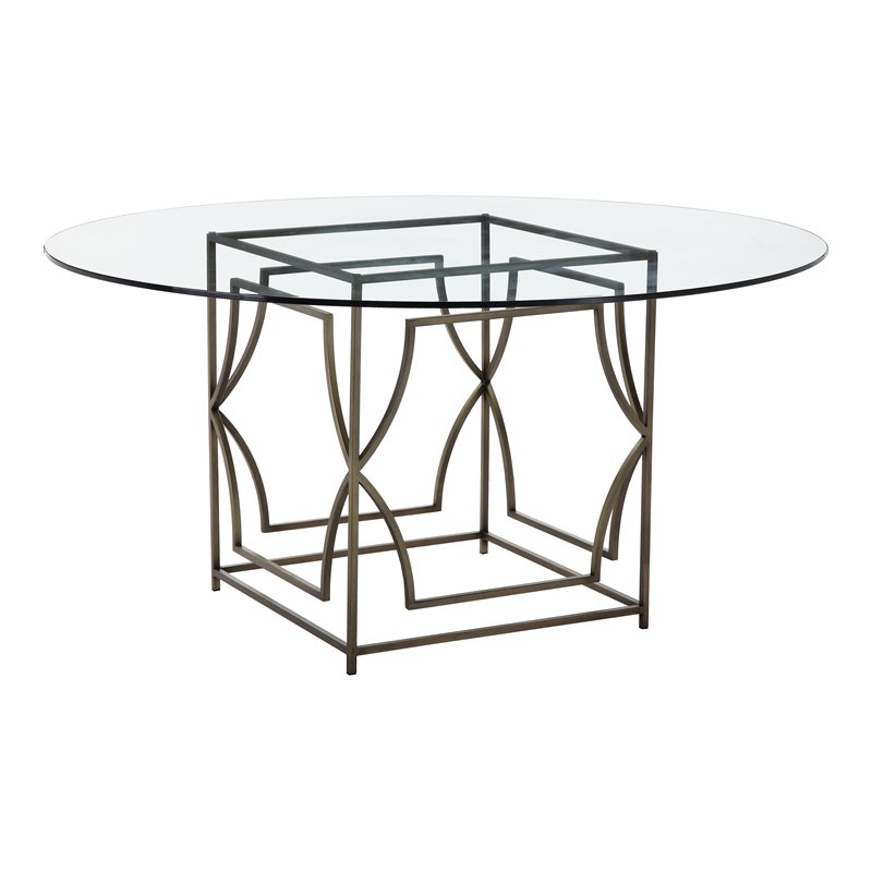 American Home Classic Edward Round Modern Metal Dining Table in Brushed Brass