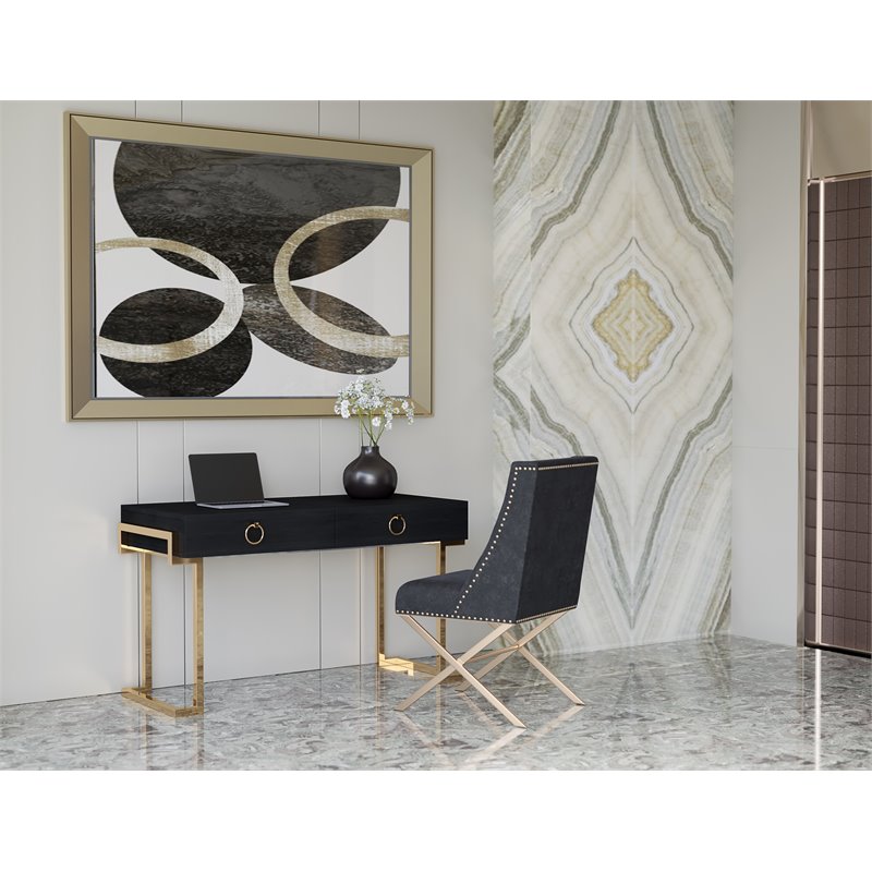 American Home Classic Julia Modern Stainless Steel/Wood Desk in Black Ash/Gold