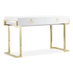 American Home Classic Julia Modern Steel/Wood Desk in Glossy White Lacquer/Gold