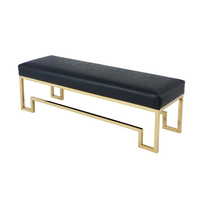 American Home Classic Laurence Steel and Fabric Bench in High Polish Gold/Black