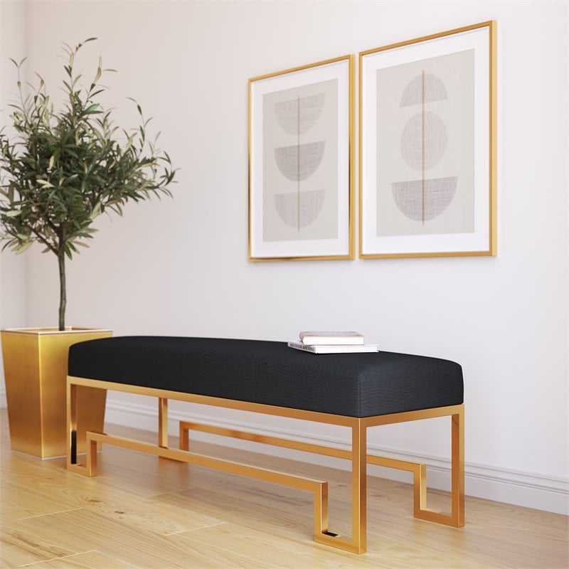 American Home Classic Laurence Steel and Fabric Bench in High Polish Gold/Black