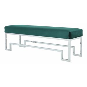 American Home Classic Laurence Steel and Velvet Bench in Silver and Green
