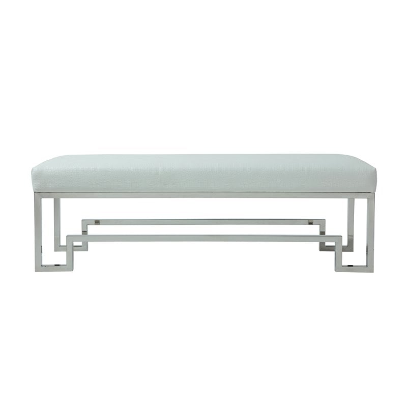 American Home Classic Laurence Steel Bench in High Polish Silver/White