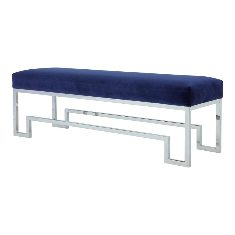 American Home Classic Laurence Steel and Velvet Bench in Silver and Navy