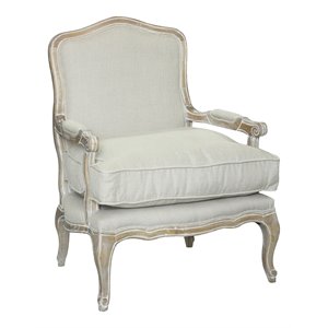 American Home Classic Rodney 24&quot Farmhouse Linen Fabric Lounge Chair in White