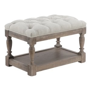 American Home Classic Athena 17&quot Solid Wood and Linen Fabric Stool in White
