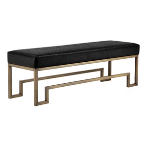 American Home Classic Laurence Steel and Fabric Bench in Brass and Black