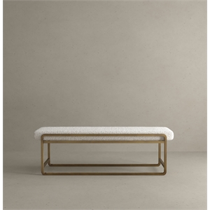 American Home Classic Cole Modern Stainless Steel/Boucle Bench in Brass/Ivory