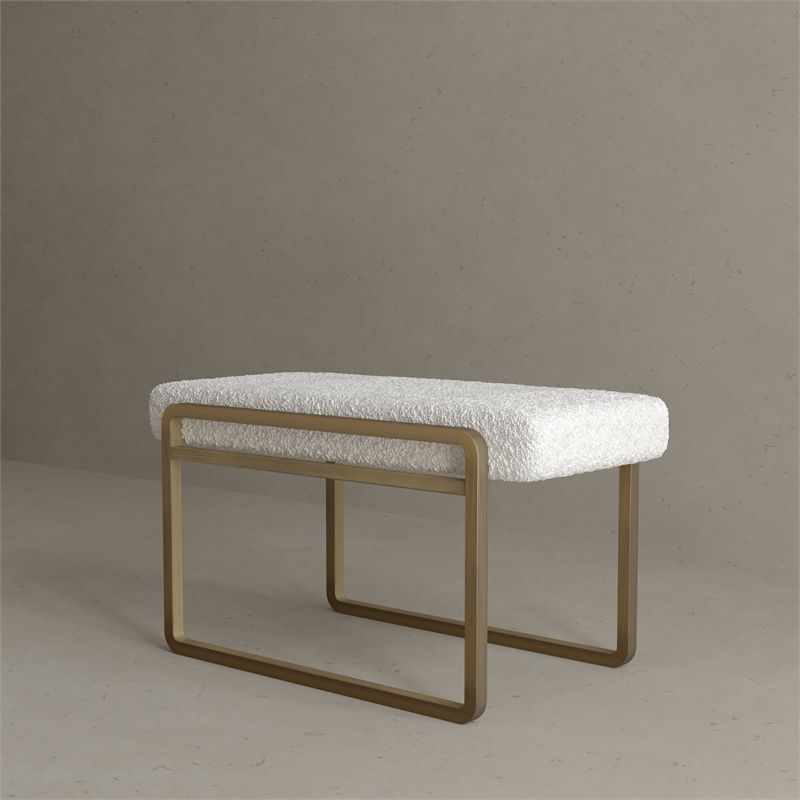 American Home Classic Cole Modern Stainless Steel/Boucle Stool in Brass/Ivory
