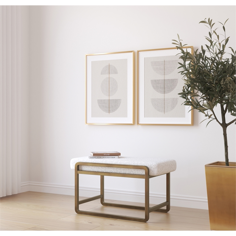 American Home Classic Cole Modern Stainless Steel/Boucle Stool in Brass/Ivory