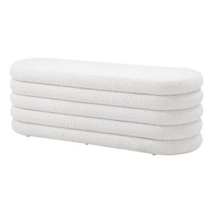 American Home Classics Folds 18&quot Modern Boucle Fabric & Wood Bench in Ivory