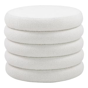 American Home Classics Folds 18&quot Modern Boucle Fabric/Wood Ottoman in Ivory