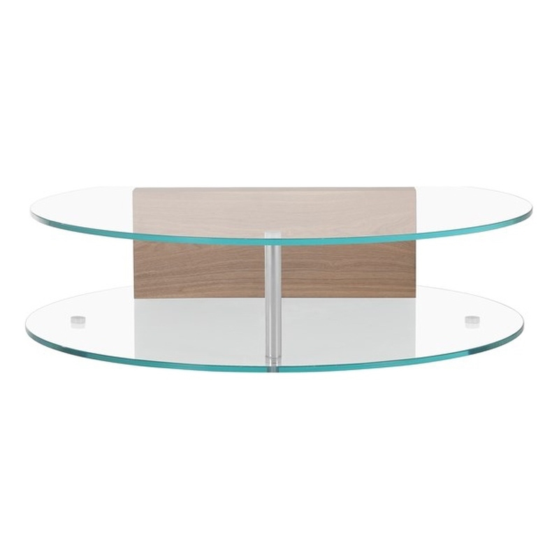 American Home Classic Brick Round Glass/Wood Coffee Table in Ash/Clear