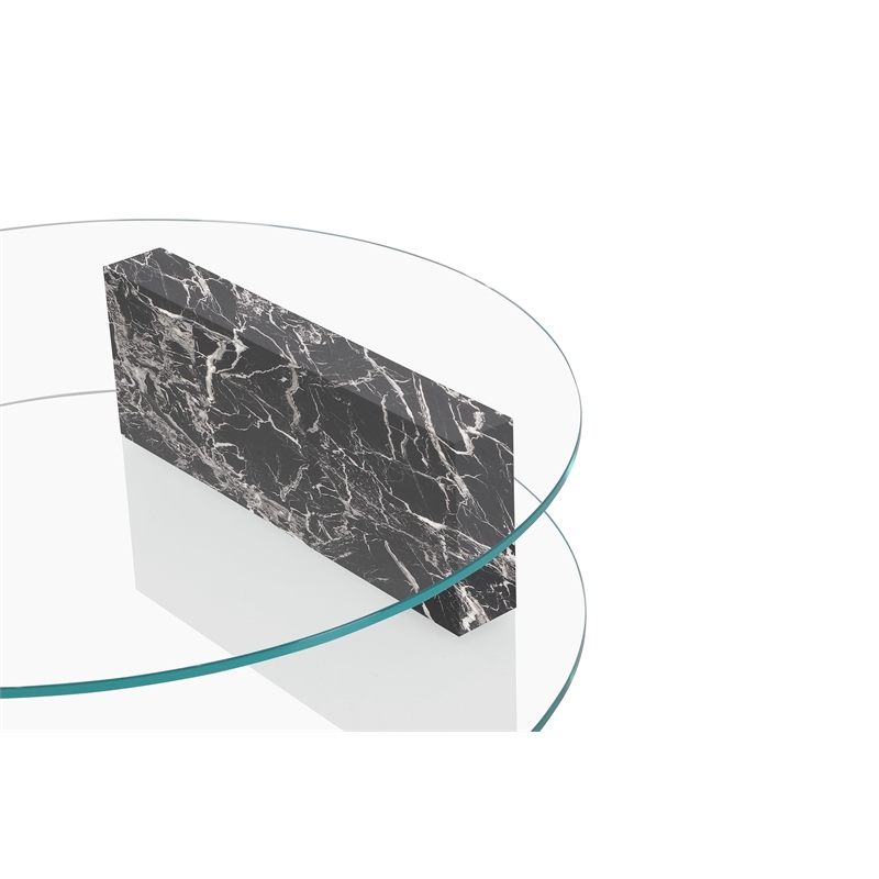 American Home Classic Brick Round Glass/Marble Coffee Table in Black/Clear