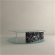 American Home Classic Brick Round Glass/Marble Coffee Table in Black/Clear