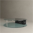American Home Classic Brick Round Glass/Marble Coffee Table in Black/Clear