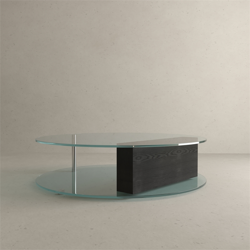 American Home Classic Brick Round Glass/Wood Coffee Table in Black/Clear