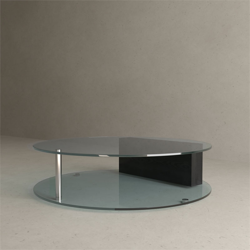 American Home Classic Brick Round Glass/Wood Coffee Table in Black/Clear