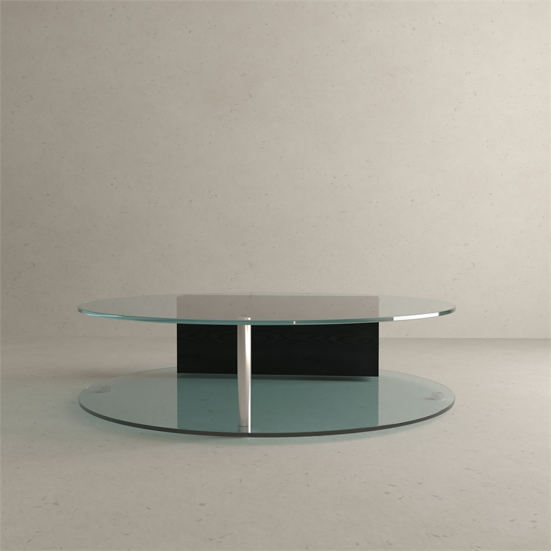 American Home Classic Brick Round Glass/Wood Coffee Table in Black/Clear