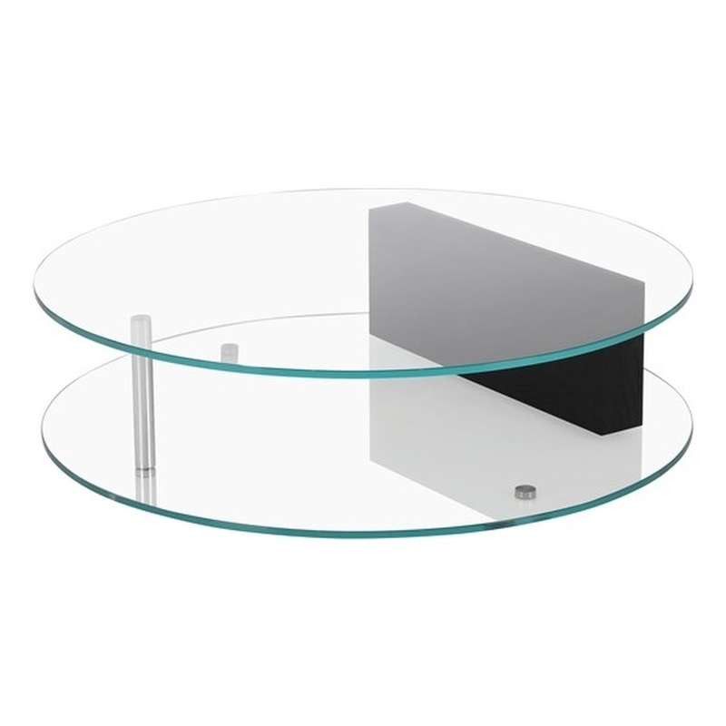 American Home Classic Brick Round Glass/Wood Coffee Table in Black/Clear
