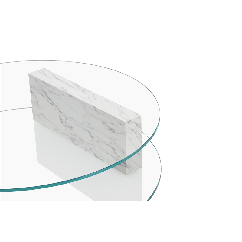 American Home Classic Brick Round Glass/Marble Coffee Table in White/Clear