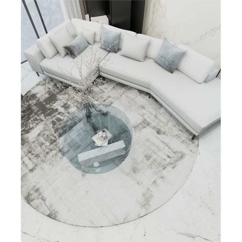 American Home Classic Brick Round Glass/Marble Coffee Table in White/Clear