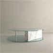 American Home Classic Brick Round Glass/Marble Coffee Table in White/Clear