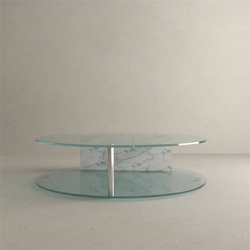 American Home Classic Brick Round Glass/Marble Coffee Table in White/Clear