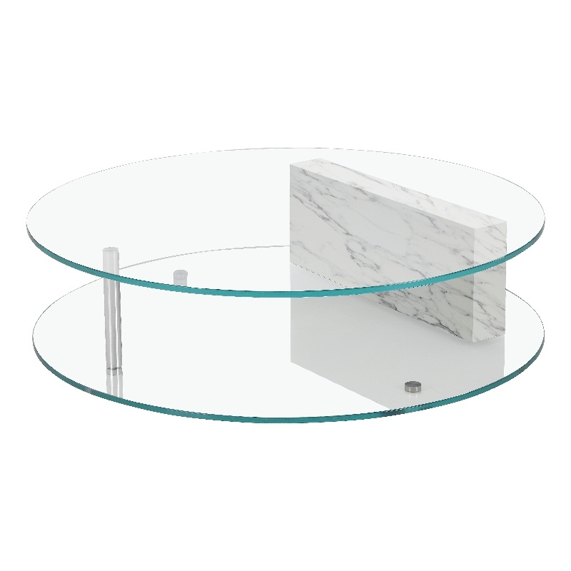 American Home Classic Brick Round Glass/Marble Coffee Table in White/Clear