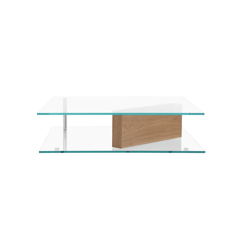 American Home Classic Brick Glass Coffee Table with Rectangle Wood in Ash/Clear